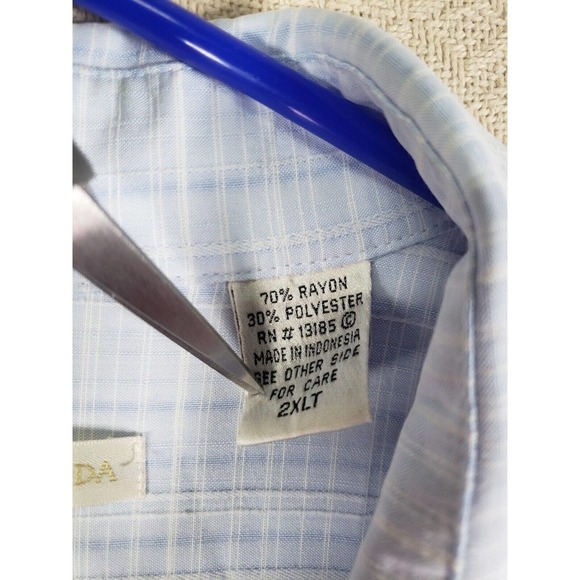 Campia Moda Shirt Mens 2XLT XXL Tall Blue Plaid Rayon Short Sleeve Pocket Button - Picture 5 of 11